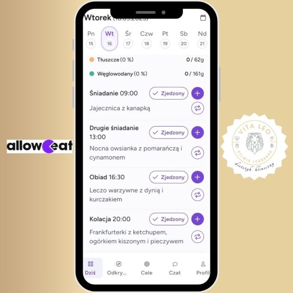 Dostęp do aplikacji + gotowe jadłospisy z niskim IG (nowy jadłospis co miesiąc!) + baza